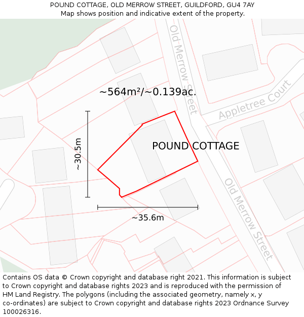 POUND COTTAGE, OLD MERROW STREET, GUILDFORD, GU4 7AY: Plot and title map