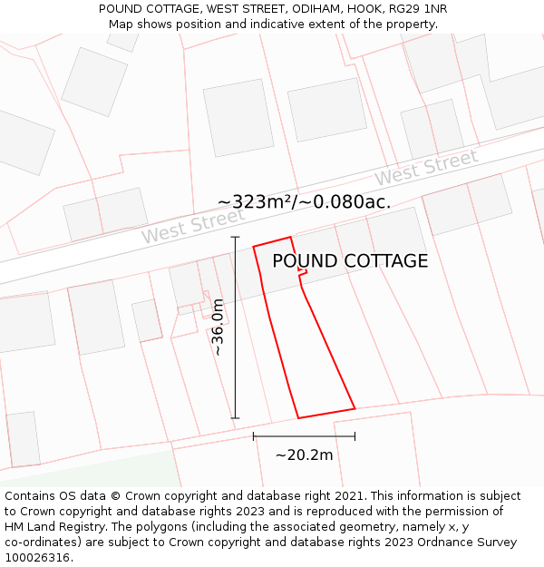 POUND COTTAGE, WEST STREET, ODIHAM, HOOK, RG29 1NR: Plot and title map