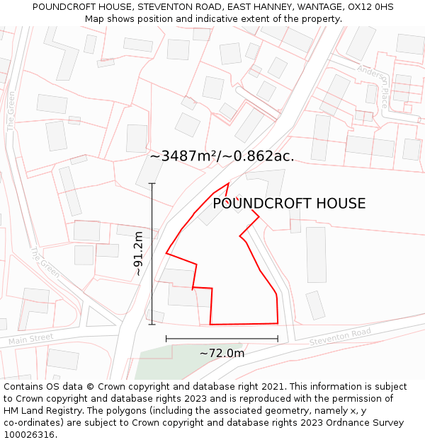 POUNDCROFT HOUSE, STEVENTON ROAD, EAST HANNEY, WANTAGE, OX12 0HS: Plot and title map