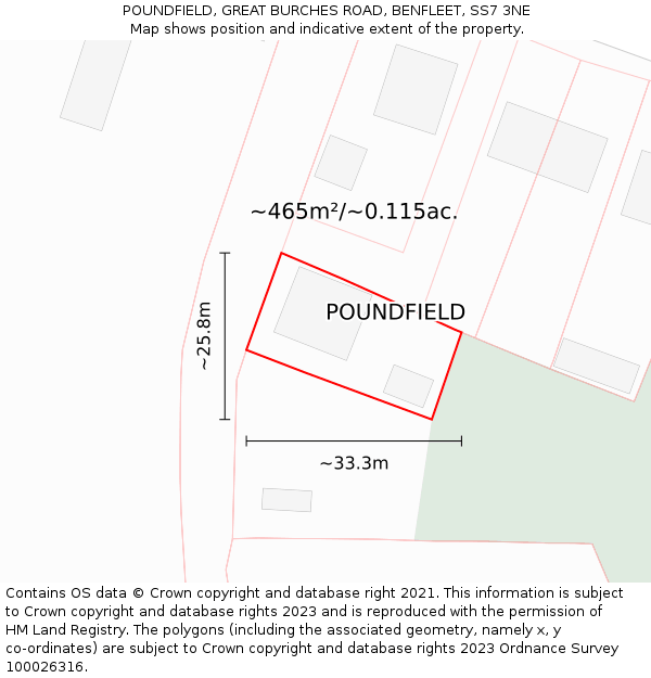 POUNDFIELD, GREAT BURCHES ROAD, BENFLEET, SS7 3NE: Plot and title map
