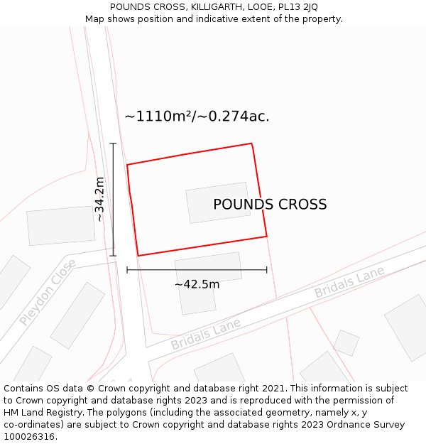 POUNDS CROSS, KILLIGARTH, LOOE, PL13 2JQ: Plot and title map