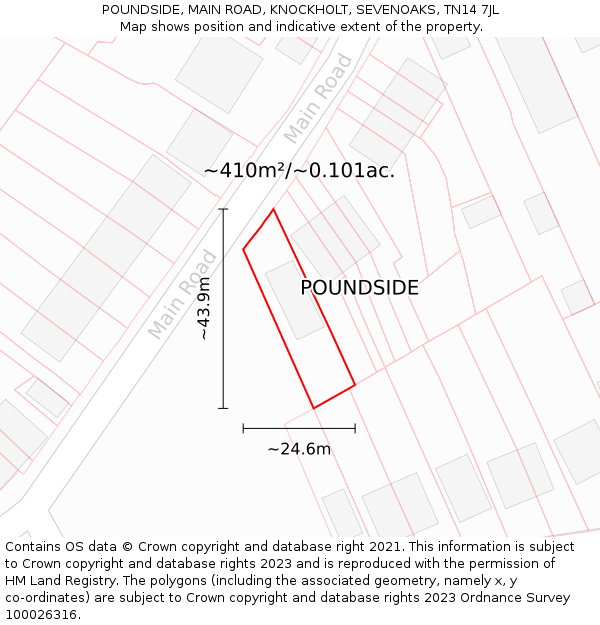 POUNDSIDE, MAIN ROAD, KNOCKHOLT, SEVENOAKS, TN14 7JL: Plot and title map