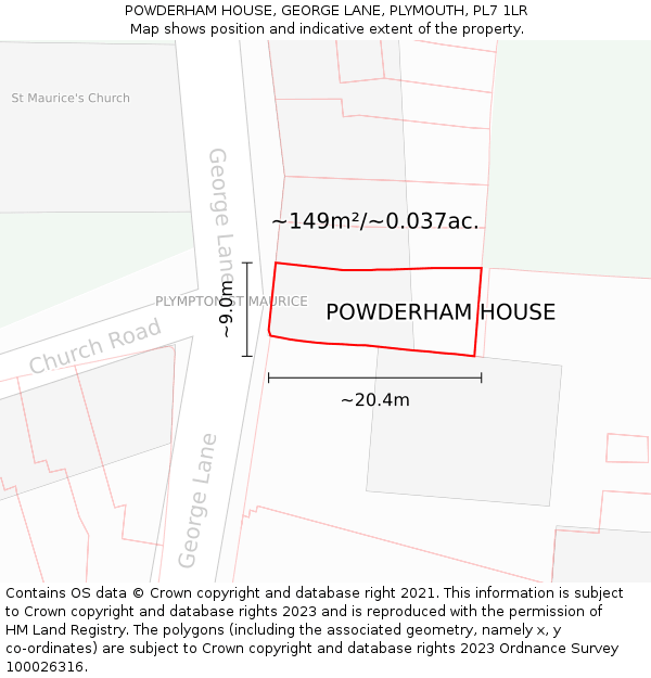 POWDERHAM HOUSE, GEORGE LANE, PLYMOUTH, PL7 1LR: Plot and title map