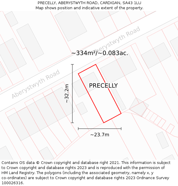 PRECELLY, ABERYSTWYTH ROAD, CARDIGAN, SA43 1LU: Plot and title map