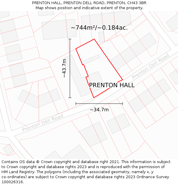 PRENTON HALL, PRENTON DELL ROAD, PRENTON, CH43 3BR: Plot and title map