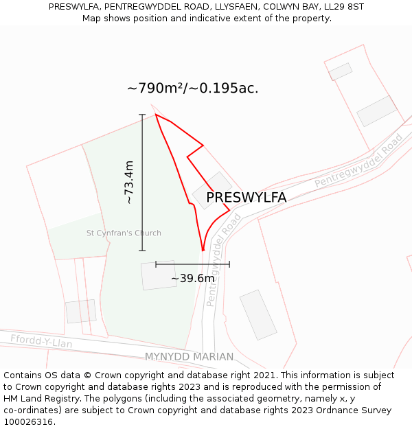 PRESWYLFA, PENTREGWYDDEL ROAD, LLYSFAEN, COLWYN BAY, LL29 8ST: Plot and title map