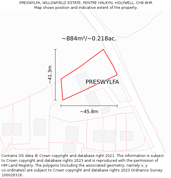 PRESWYLFA, WILLOWFIELD ESTATE, PENTRE HALKYN, HOLYWELL, CH8 8HR: Plot and title map
