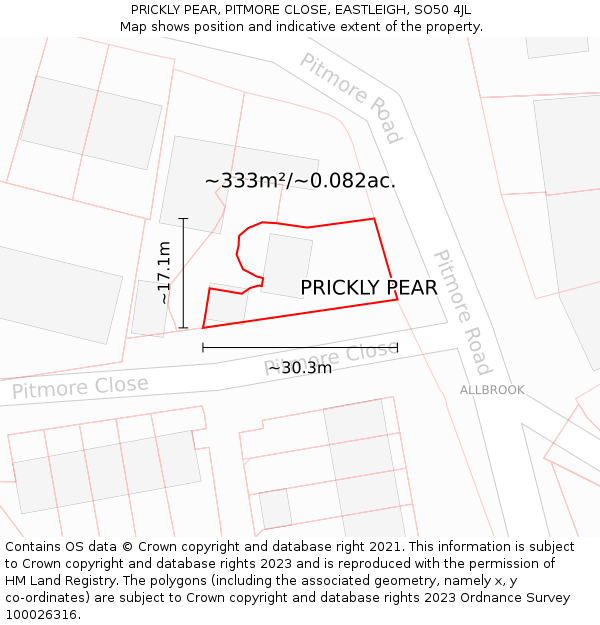 PRICKLY PEAR, PITMORE CLOSE, EASTLEIGH, SO50 4JL: Plot and title map