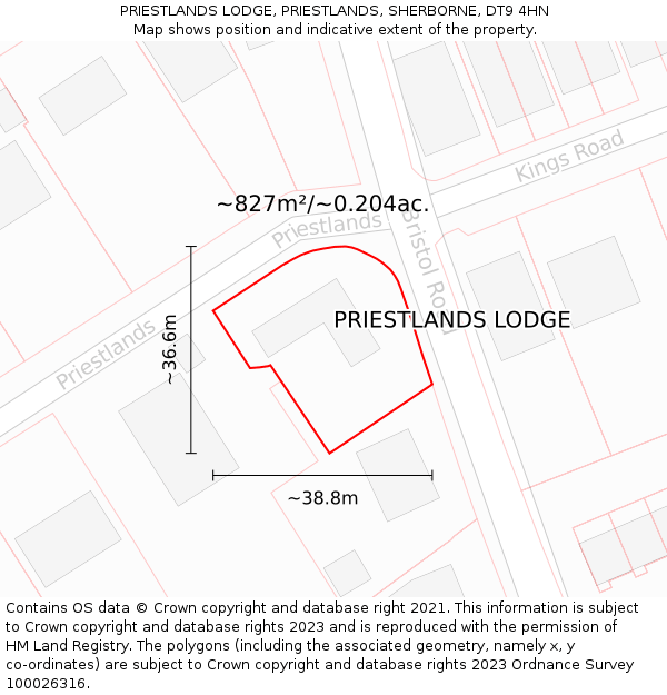 PRIESTLANDS LODGE, PRIESTLANDS, SHERBORNE, DT9 4HN: Plot and title map