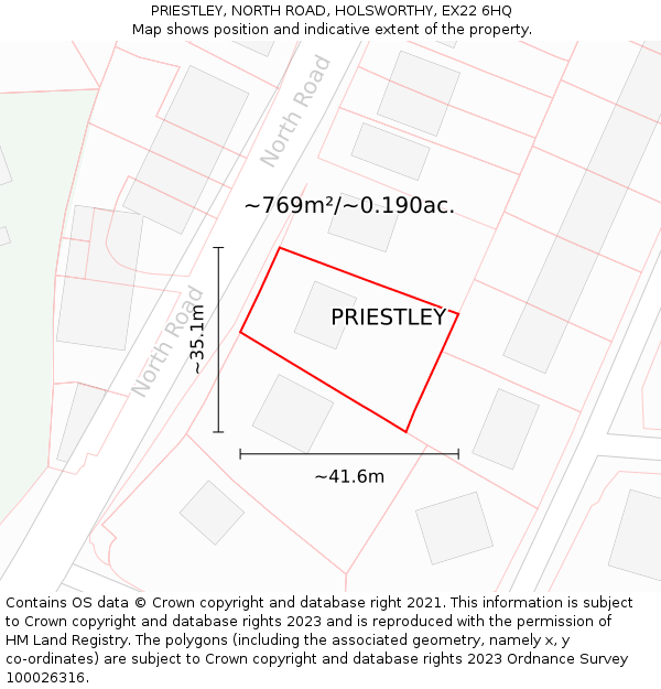 PRIESTLEY, NORTH ROAD, HOLSWORTHY, EX22 6HQ: Plot and title map