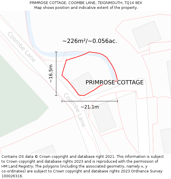 PRIMROSE COTTAGE, COOMBE LANE, TEIGNMOUTH, TQ14 9EX: Plot and title map
