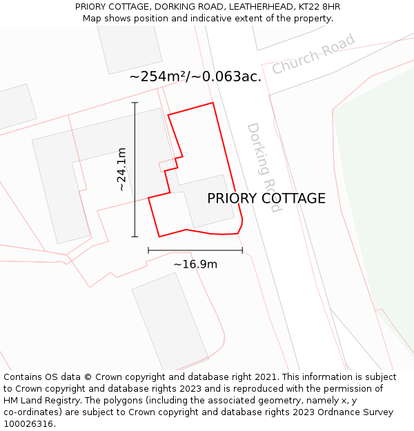 PRIORY COTTAGE, DORKING ROAD, LEATHERHEAD, KT22 8HR: Plot and title map