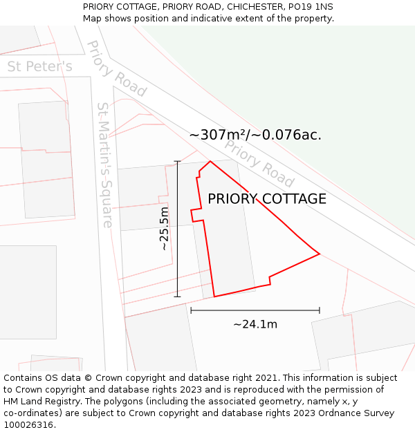PRIORY COTTAGE, PRIORY ROAD, CHICHESTER, PO19 1NS: Plot and title map
