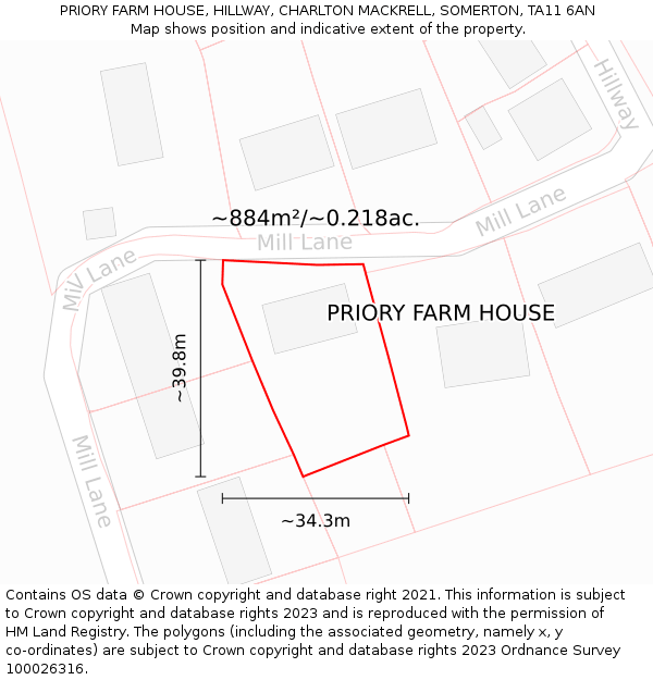 PRIORY FARM HOUSE, HILLWAY, CHARLTON MACKRELL, SOMERTON, TA11 6AN: Plot and title map
