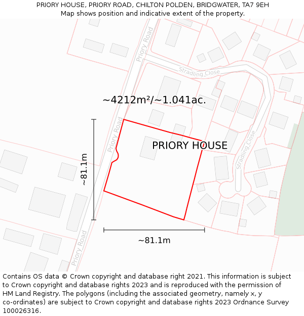 PRIORY HOUSE, PRIORY ROAD, CHILTON POLDEN, BRIDGWATER, TA7 9EH: Plot and title map