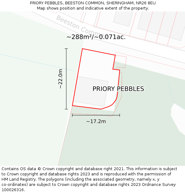 PRIORY PEBBLES, BEESTON COMMON, SHERINGHAM, NR26 8EU: Plot and title map