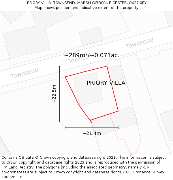PRIORY VILLA, TOWNSEND, MARSH GIBBON, BICESTER, OX27 0EY: Plot and title map