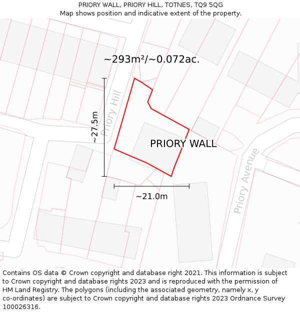 PRIORY WALL, PRIORY HILL, TOTNES, TQ9 5QG: Plot and title map