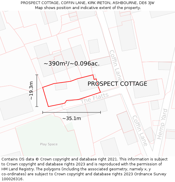 PROSPECT COTTAGE, COFFIN LANE, KIRK IRETON, ASHBOURNE, DE6 3JW: Plot and title map