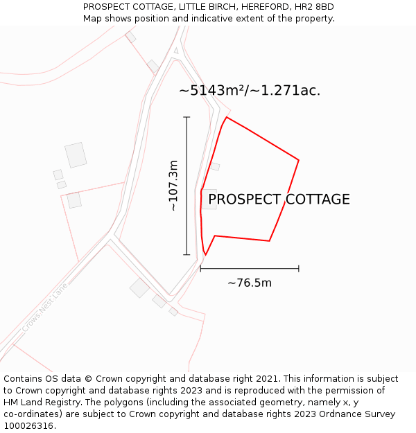 PROSPECT COTTAGE, LITTLE BIRCH, HEREFORD, HR2 8BD: Plot and title map