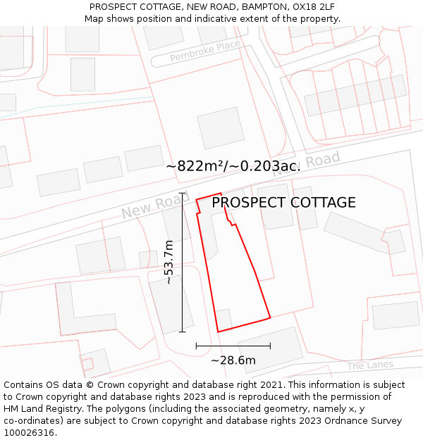 PROSPECT COTTAGE, NEW ROAD, BAMPTON, OX18 2LF: Plot and title map