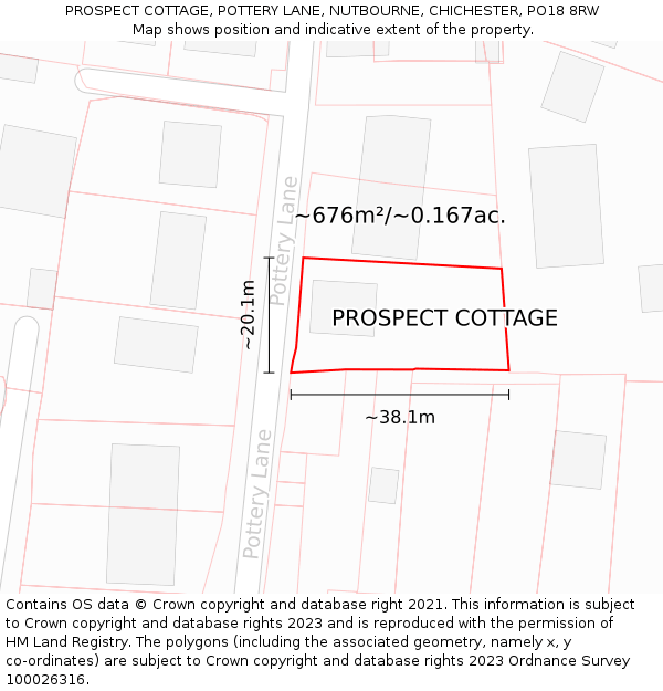 PROSPECT COTTAGE, POTTERY LANE, NUTBOURNE, CHICHESTER, PO18 8RW: Plot and title map