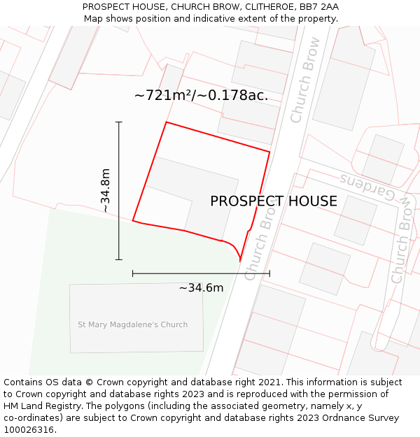 PROSPECT HOUSE, CHURCH BROW, CLITHEROE, BB7 2AA: Plot and title map