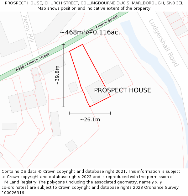 PROSPECT HOUSE, CHURCH STREET, COLLINGBOURNE DUCIS, MARLBOROUGH, SN8 3EL: Plot and title map