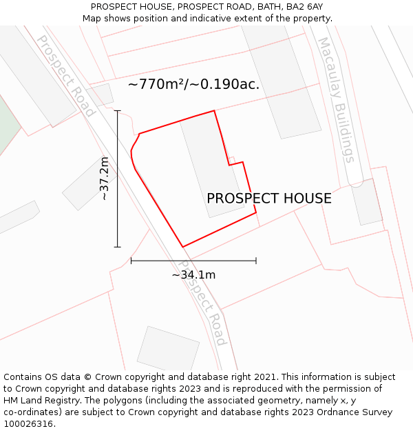 PROSPECT HOUSE, PROSPECT ROAD, BATH, BA2 6AY: Plot and title map