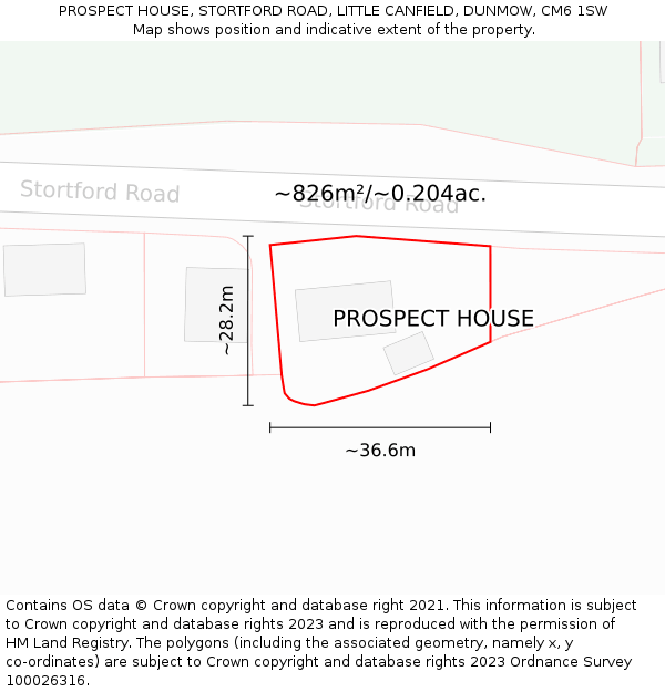 PROSPECT HOUSE, STORTFORD ROAD, LITTLE CANFIELD, DUNMOW, CM6 1SW: Plot and title map