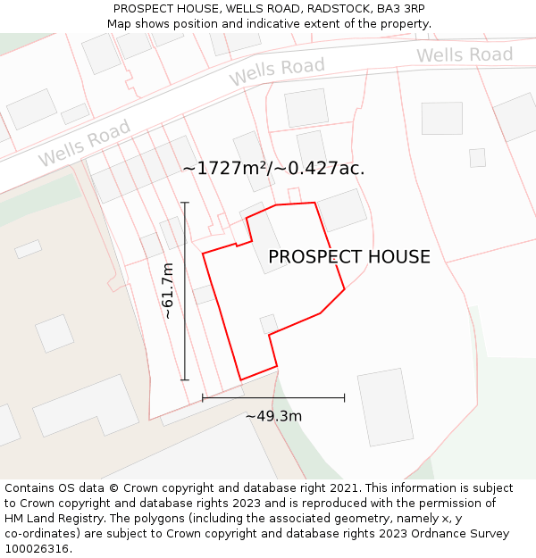 PROSPECT HOUSE, WELLS ROAD, RADSTOCK, BA3 3RP: Plot and title map