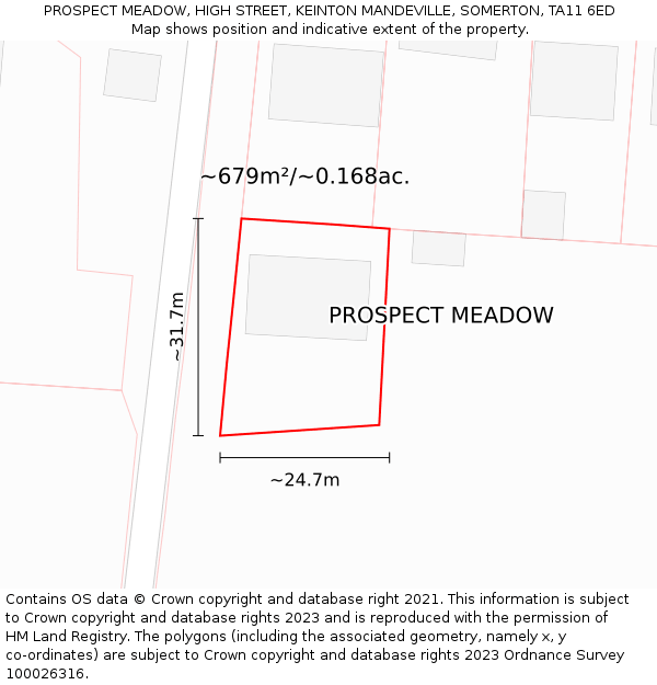 PROSPECT MEADOW, HIGH STREET, KEINTON MANDEVILLE, SOMERTON, TA11 6ED: Plot and title map