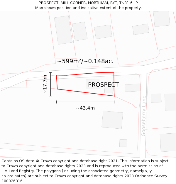 PROSPECT, MILL CORNER, NORTHIAM, RYE, TN31 6HP: Plot and title map