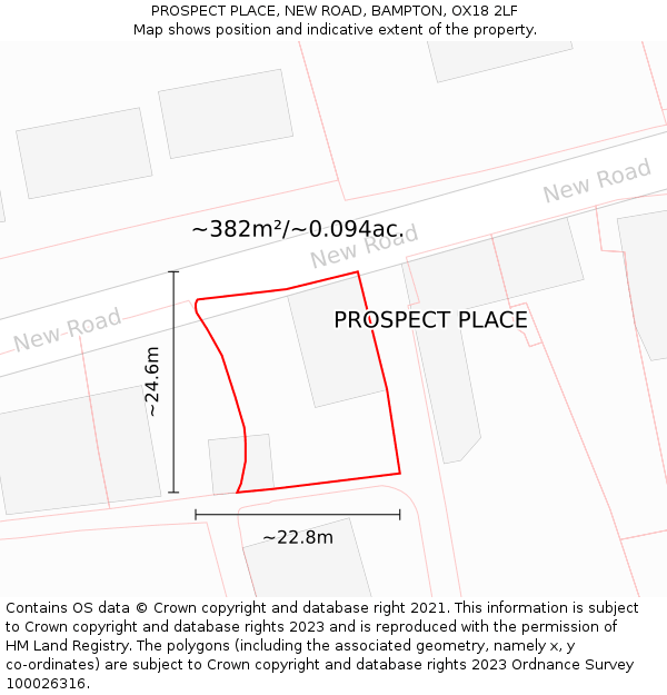 PROSPECT PLACE, NEW ROAD, BAMPTON, OX18 2LF: Plot and title map