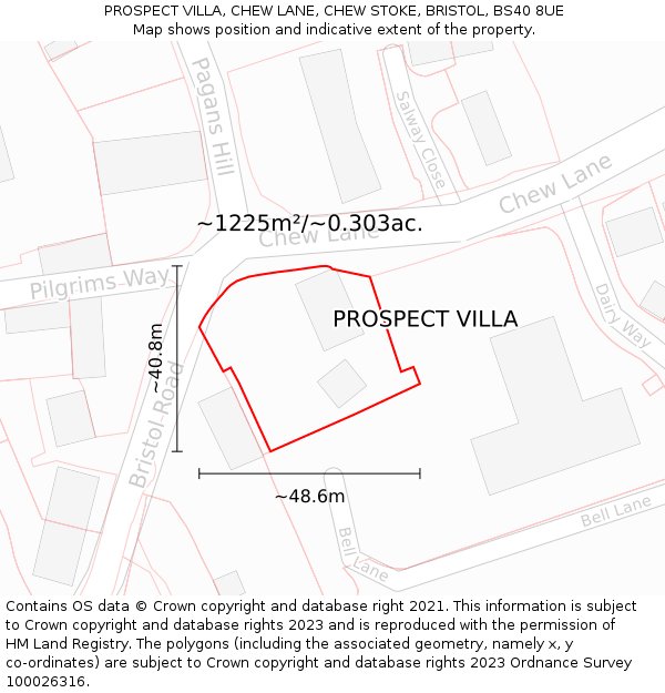 PROSPECT VILLA, CHEW LANE, CHEW STOKE, BRISTOL, BS40 8UE: Plot and title map