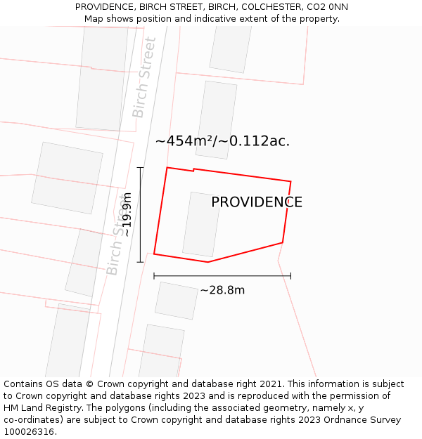 PROVIDENCE, BIRCH STREET, BIRCH, COLCHESTER, CO2 0NN: Plot and title map