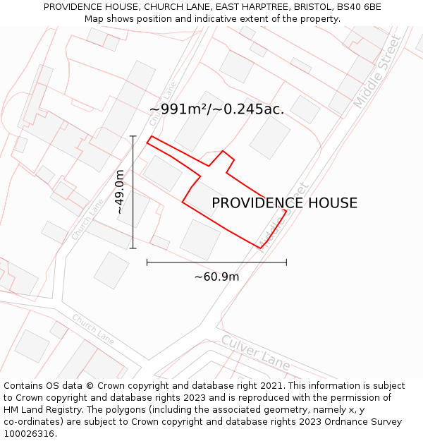 PROVIDENCE HOUSE, CHURCH LANE, EAST HARPTREE, BRISTOL, BS40 6BE: Plot and title map