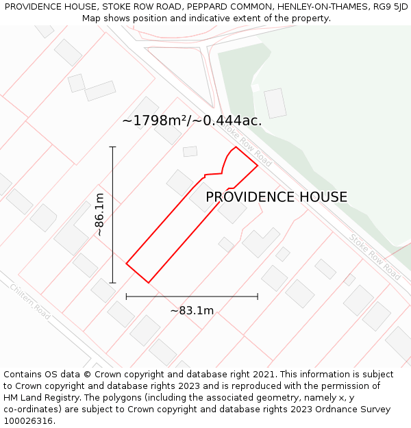 PROVIDENCE HOUSE, STOKE ROW ROAD, PEPPARD COMMON, HENLEY-ON-THAMES, RG9 5JD: Plot and title map