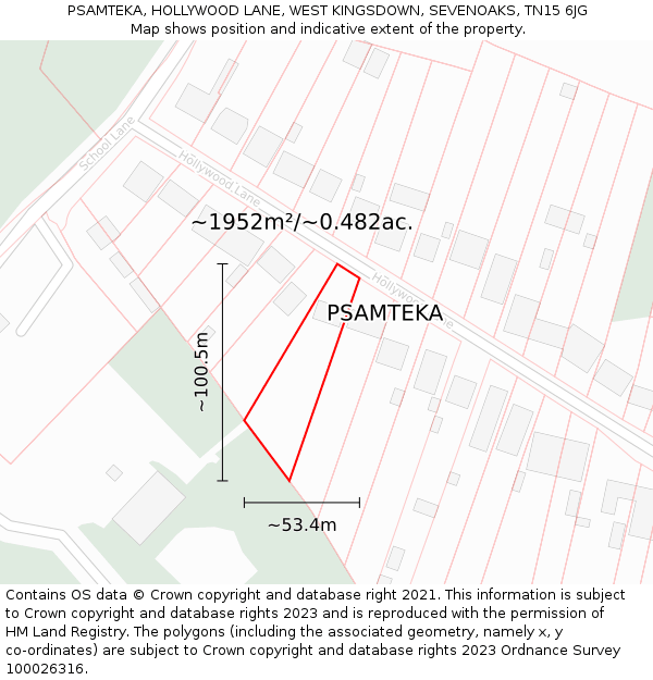 PSAMTEKA, HOLLYWOOD LANE, WEST KINGSDOWN, SEVENOAKS, TN15 6JG: Plot and title map