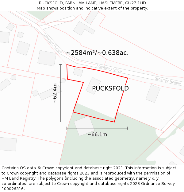 PUCKSFOLD, FARNHAM LANE, HASLEMERE, GU27 1HD: Plot and title map