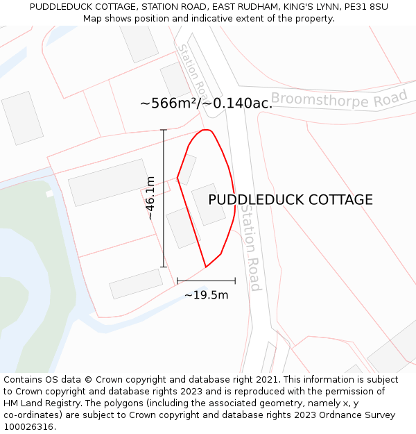PUDDLEDUCK COTTAGE, STATION ROAD, EAST RUDHAM, KING'S LYNN, PE31 8SU: Plot and title map