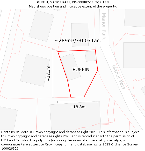 PUFFIN, MANOR PARK, KINGSBRIDGE, TQ7 1BB: Plot and title map