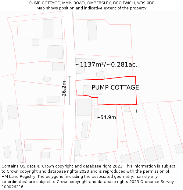 PUMP COTTAGE, MAIN ROAD, OMBERSLEY, DROITWICH, WR9 0DP: Plot and title map