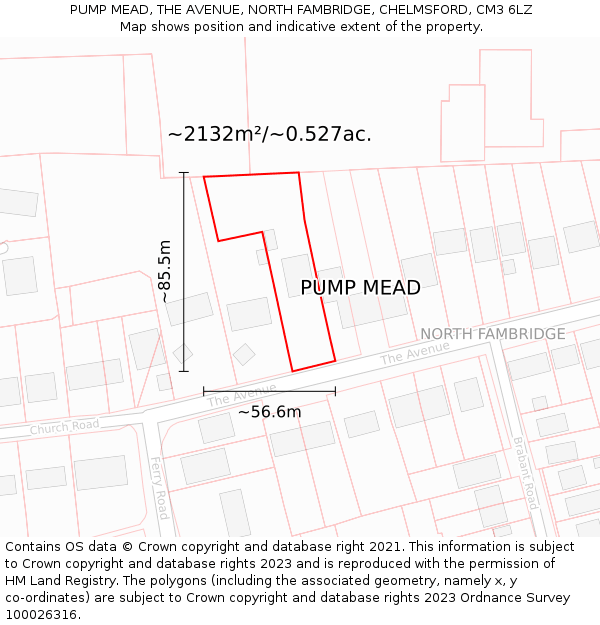 PUMP MEAD, THE AVENUE, NORTH FAMBRIDGE, CHELMSFORD, CM3 6LZ: Plot and title map