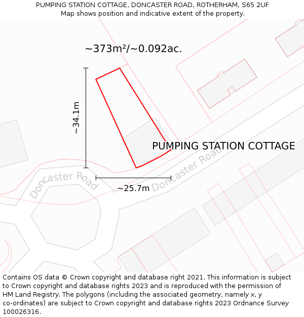 PUMPING STATION COTTAGE, DONCASTER ROAD, ROTHERHAM, S65 2UF: Plot and title map