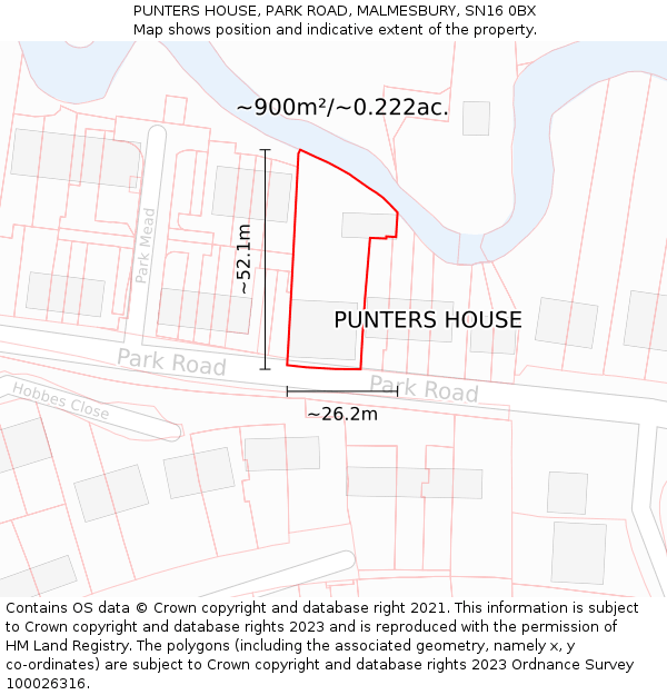 PUNTERS HOUSE, PARK ROAD, MALMESBURY, SN16 0BX: Plot and title map