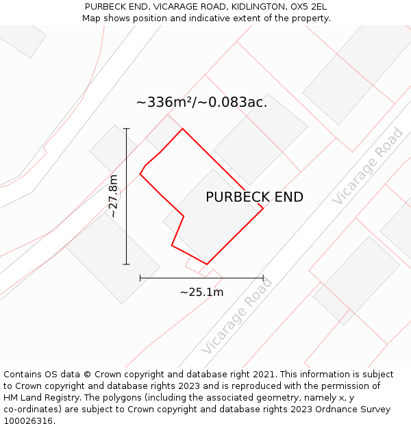 PURBECK END, VICARAGE ROAD, KIDLINGTON, OX5 2EL: Plot and title map