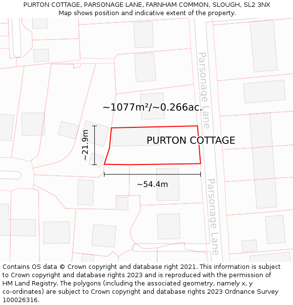 PURTON COTTAGE, PARSONAGE LANE, FARNHAM COMMON, SLOUGH, SL2 3NX: Plot and title map