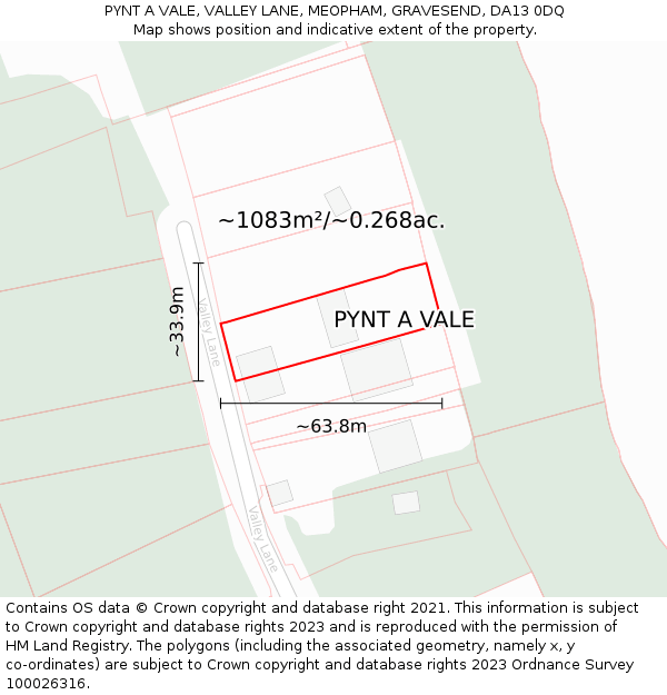 PYNT A VALE, VALLEY LANE, MEOPHAM, GRAVESEND, DA13 0DQ: Plot and title map