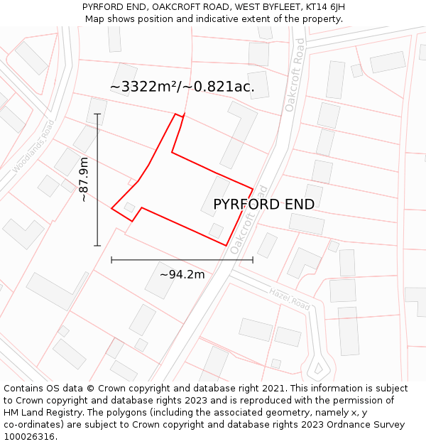 PYRFORD END, OAKCROFT ROAD, WEST BYFLEET, KT14 6JH: Plot and title map